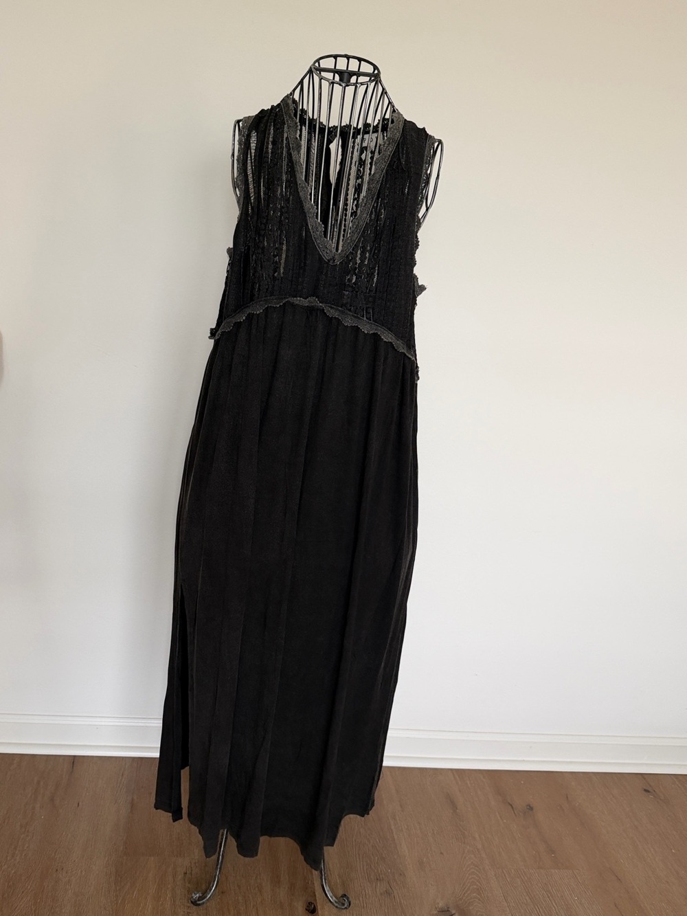 POL Black Maxi Dress with Lace V-Neck